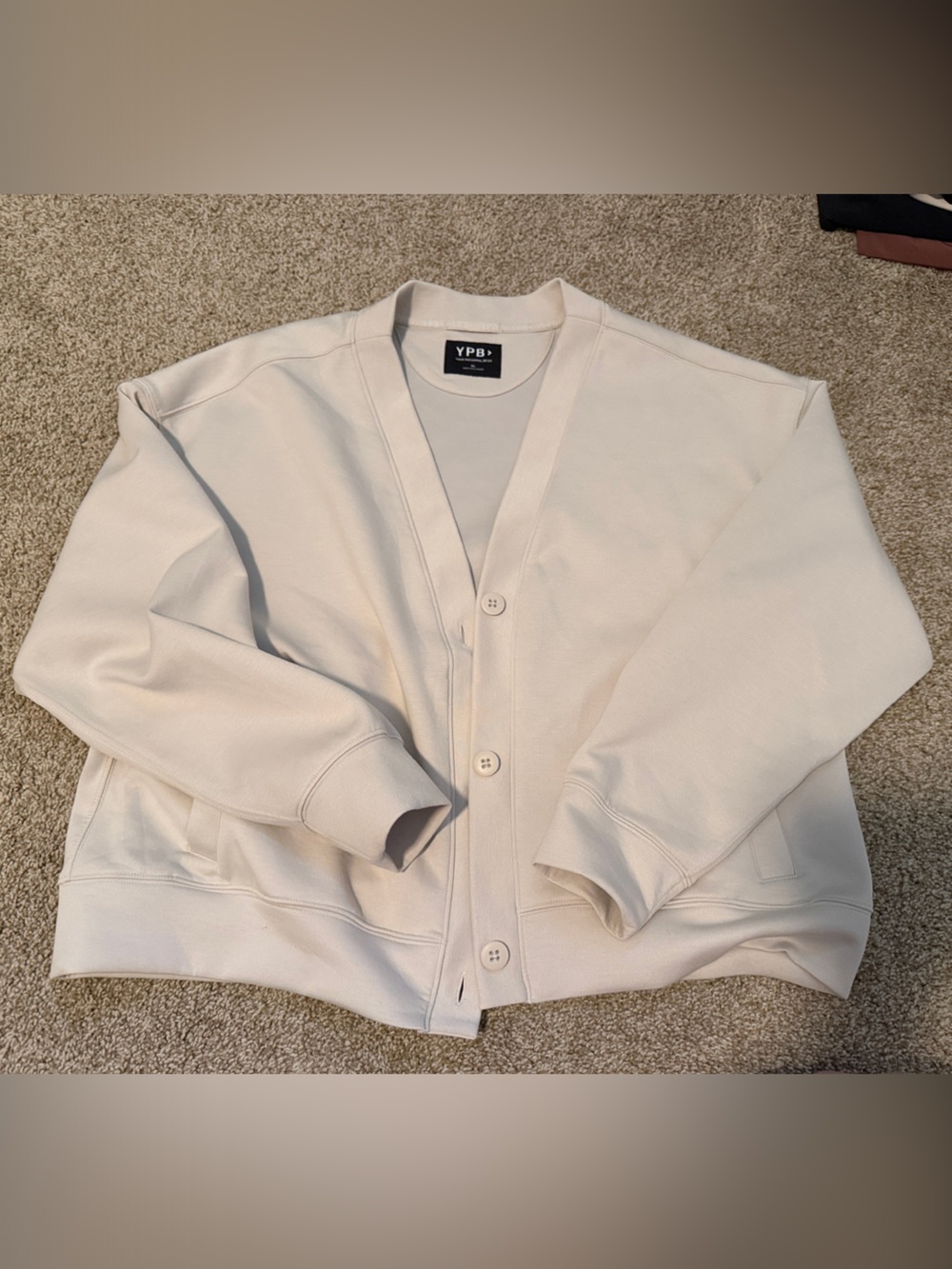 VPL Cream Button-Front Bomber Jacket